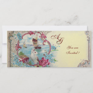 ROMANTICA MONOGRAM, rot-blau-rosa-gelbes Gold Einladung