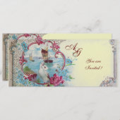 ROMANTICA MONOGRAM, Rot-Blau-Rosa-Weiß-Eis Einladung (Vorne/Hinten)