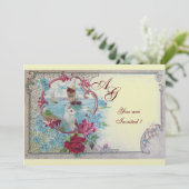 ROMANTICA MONOGRAM, Rot-Blau-Rosa-Weiß-Eis Einladung (Stehend Vorderseite)