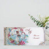 ROMANTICA MONOGRAM, Rot-Blau-Weißer Champagner Einladung (Stehend Vorderseite)