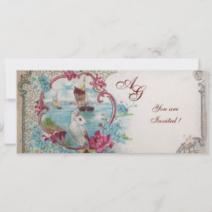 ROMANTICA MONOGRAM, Rot-Blau-Weißer Champagner Einladung