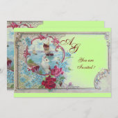 ROMANTICA MONOGRAM, rot-weiß-blau-grün Einladung (Vorne/Hinten)