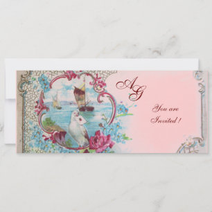 ROMANTICA  MONOGRAM, rot weiß blau rosa Einladung