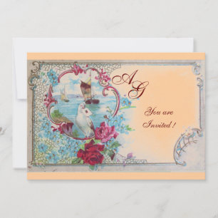 ROMANTICA  MONOGRAM, rot weiß blau rosa gelb Einladung