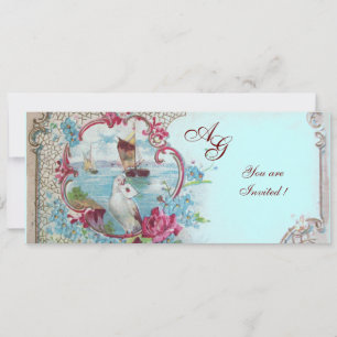 ROMANTICA MONOGRAM, rot weiß blau rosa Hochzeit Einladung