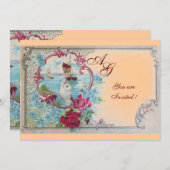 ROMANTICA MONOGRAM, rot-weiß-pink-gelb Einladung (Vorne/Hinten)