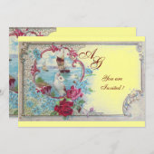 ROMANTICA MONOGRAM, rot-weiß-pink-gelb Einladung (Vorne/Hinten)