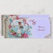 ROMANTICA MONOGRAM, rot-weißes Rosa Einladung (Vorne/Hinten)