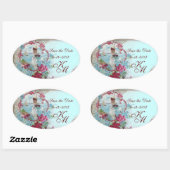 ROMANTICA MONOGRAM, Save the Date, blau Ovaler Aufkleber (Blatt)