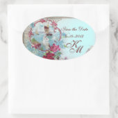 ROMANTICA MONOGRAM, Save the Date, blau Ovaler Aufkleber (Tasche)