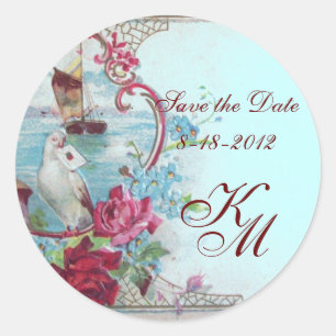 ROMANTICA MONOGRAM, Save the Date, blau Runder Aufkleber