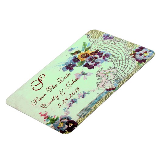 ROMANTİCA MONOGRAM, Save the Date, grün Magnet (Linke Seite)