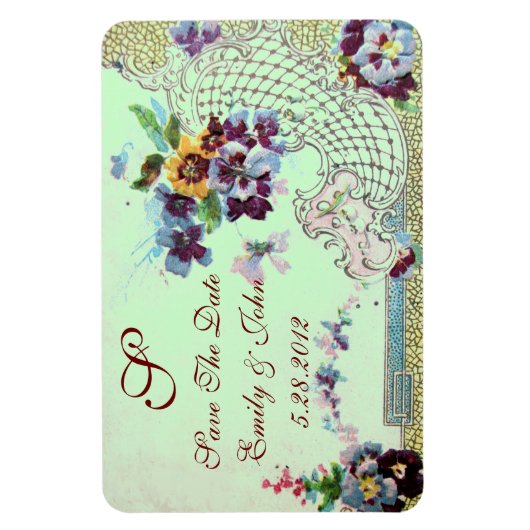 ROMANTİCA MONOGRAM, Save the Date, grün Magnet (Vertikal)