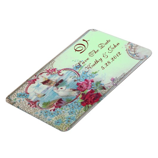ROMANTİCA MONOGRAM, Save the Date, grün Magnet (Linke Seite)