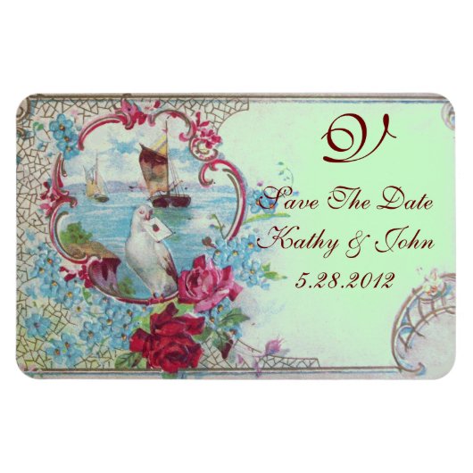 ROMANTİCA MONOGRAM, Save the Date, grün Magnet (Horizontal)