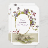 ROMANTİCA MONOGRAM / VIOLETTEN, grün lila, weiß Einladung (Vorne/Hinten)