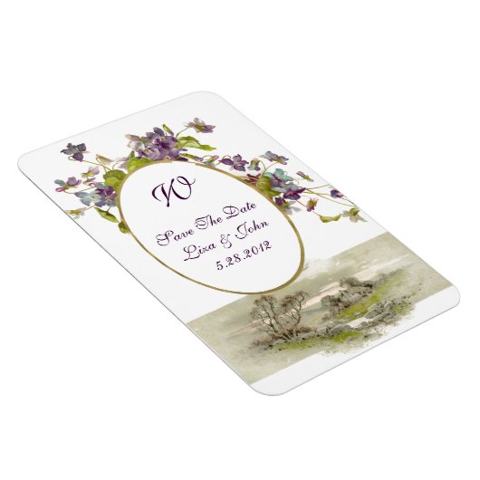 ROMANTİCA MONOGRAM/VIOLETTEN, Save the Date, weiß Magnet (Rechte Seite)