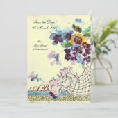 ROMANTİCA Pink Blue Cream Wedding Floral Monogram Einladung (Stehend Vorderseite)