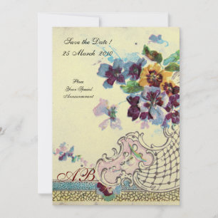 ROMANTİCA Pink Blue Cream Wedding Floral Monogram Einladung