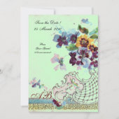 ROMANTİCA Pink Blue Green Wedding Floral Monogram Einladung (Vorderseite)