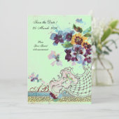 ROMANTİCA Pink Blue Green Wedding Floral Monogram Einladung (Stehend Vorderseite)