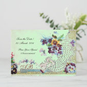 ROMANTİCA Pink Blue Green Wedding Floral Monogram Einladung (Stehend Vorderseite)