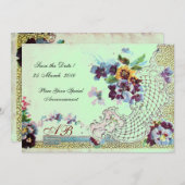 ROMANTİCA Pink Blue Green Wedding Floral Monogram Einladung (Vorne/Hinten)