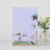 ROMANTİCA Pink Blue Wedding Floral Monogram Briefpapier (Stehend Vorderseite)