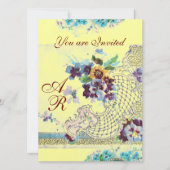 ROMANTICA Pink Blue Yellow Floral Wedgram Einladung (Vorderseite)