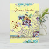 ROMANTICA Pink Blue Yellow Floral Wedgram Einladung (Stehend Vorderseite)