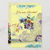 ROMANTICA Pink Blue Yellow Floral Wedgram Einladung (Vorne/Hinten)