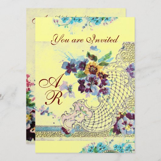 ROMANTICA Pink Blue Yellow Floral Wedgram Einladung (Vorne/Hinten)