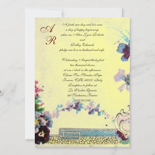 ROMANTICA Pink Blue Yellow Floral Wedgram Einladung (Rückseite)