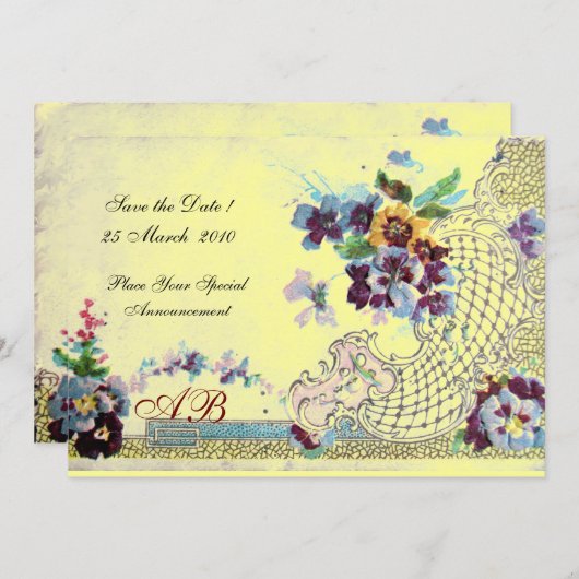 ROMANTICA Pink Blue Yellow Floral Wedgram Einladung (Vorne/Hinten)
