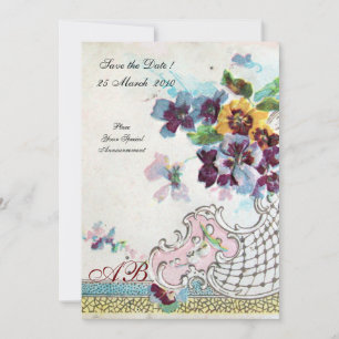 ROMANTİCA Rosa Blau Weiße Hochzeitsblumen Monogram Einladung