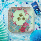 ROMANTICA ,ST.PATRICK'S KLEEBLATTS UND ROSE Blumen Pappteller (Party)