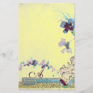 ROMANTİCA Yellow Pink Blue Wedding Floral Monogram Briefpapier
