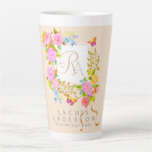 Romantics Blooming Garden Monogram Beige Latte Tas Milchtasse (Vorderseite)
