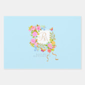 Romantics Blooming Garden Monogram Blue Geschenkpapier Set (Vorderseite 2)