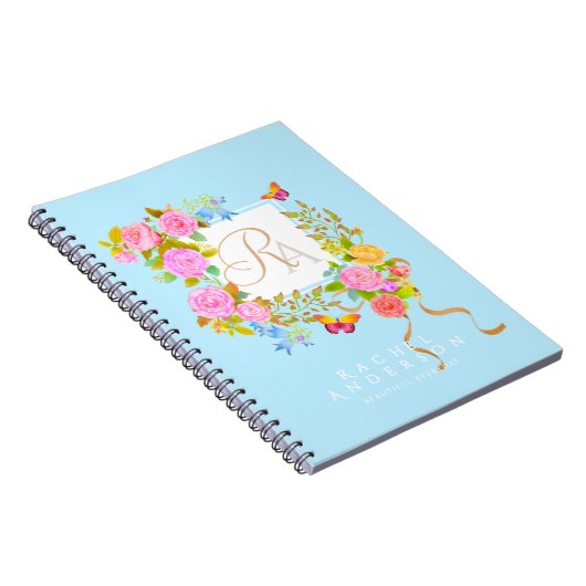Romantics Blooming Garden Monogram Blue Notizblock (Rechte Seite)