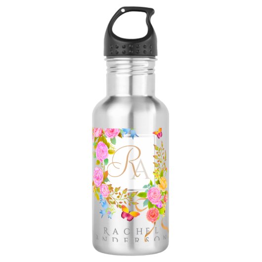 Romantics Blooming Garden Monogram Edelstahlflasche (Vorderseite)