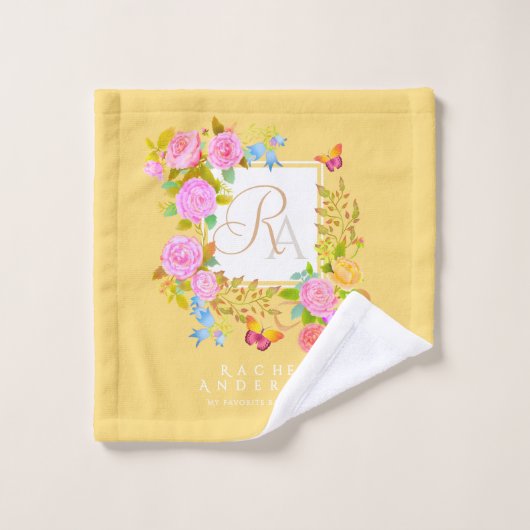 Romantics Blooming Garden Monogram Gold Yellow Badhandtuch Set (Waschlappen)