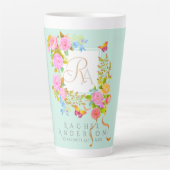 Romantics Blooming Garden Monogram Green Latte Tas Milchtasse (Vorderseite)