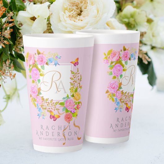 Romantics Blooming Garden Monogram Pink Latte Tass Milchtasse