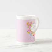Romantics Blooming Garden Monogram Pink Porzellantasse (Vorderseite Rechts)