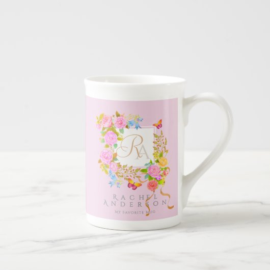 Romantics Blooming Garden Monogram Pink Porzellantasse (Rechts)