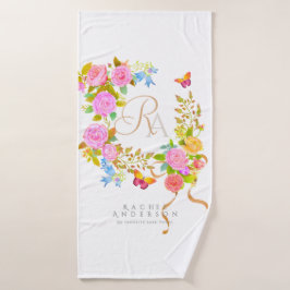 Romantics Blooming Garden Monogram White Badhandtuch Set