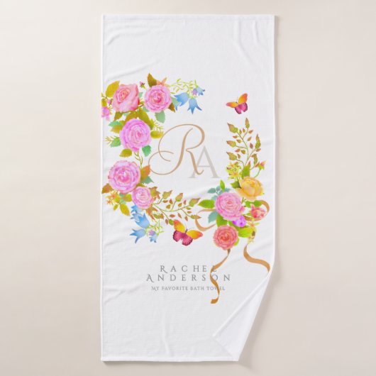 Romantics Blooming Garden Monogram White Badhandtuch Set (Badehandtuch)