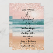 Romantik am Meer: Elegante Hochzeitsfeier am Stran Einladung (Vorne/Hinten)
