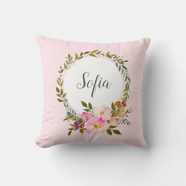 Romantik , Aquarellfarbene Blume, bohemischer Blum Kissen (Vorderseite)